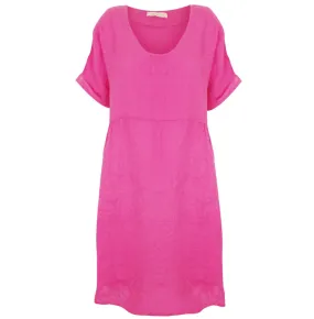 Amazing Woman Tesa Short Linen Dress Fuchsia