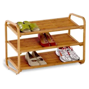 3-Tier Bamboo Shoe Rack Shelf  - Holds 9-12 Pairs of Shoes