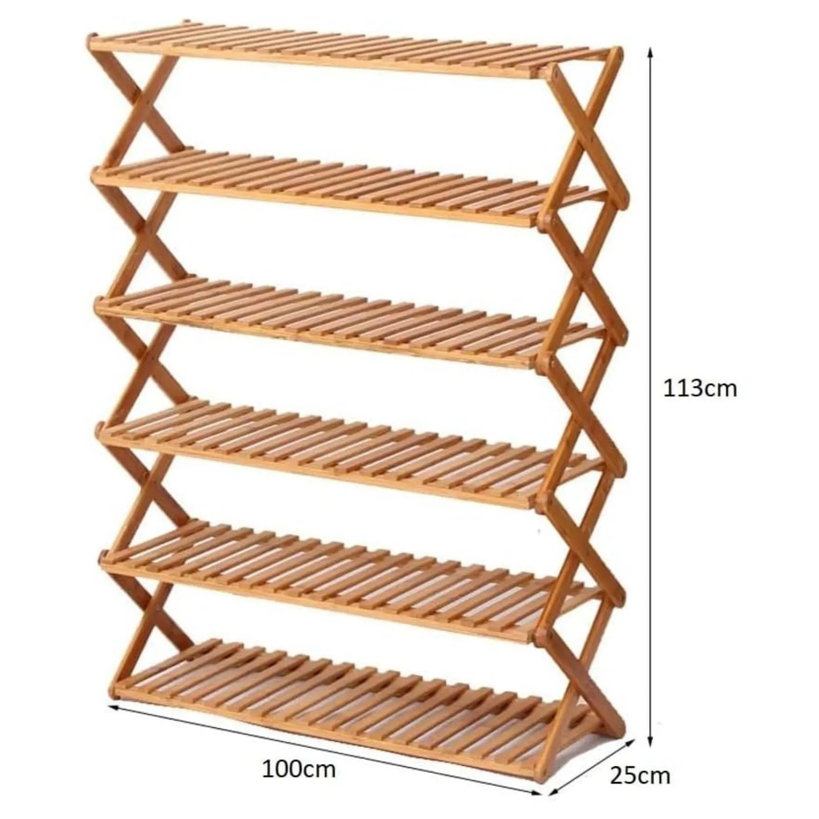 6 Tier Foldable Bamboo Shoe Rack, Eco-Friendly, Brown - Ekkio