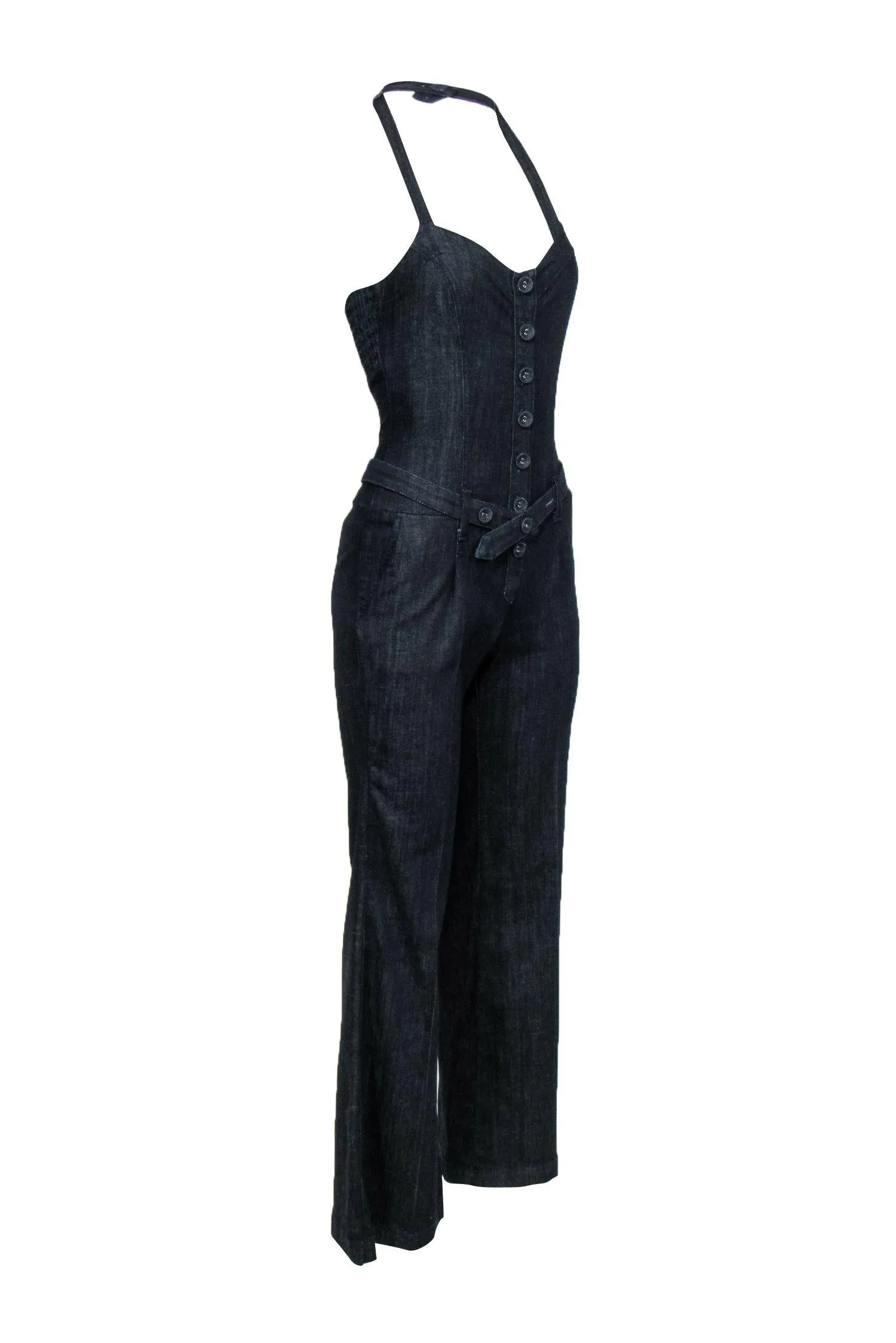 7 For All Mankind - Dark Wash Denim Flared Halter Jumpsuit Sz 25