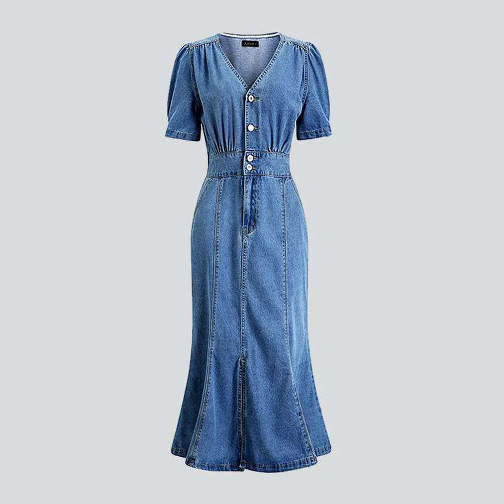 90s style light jean dress