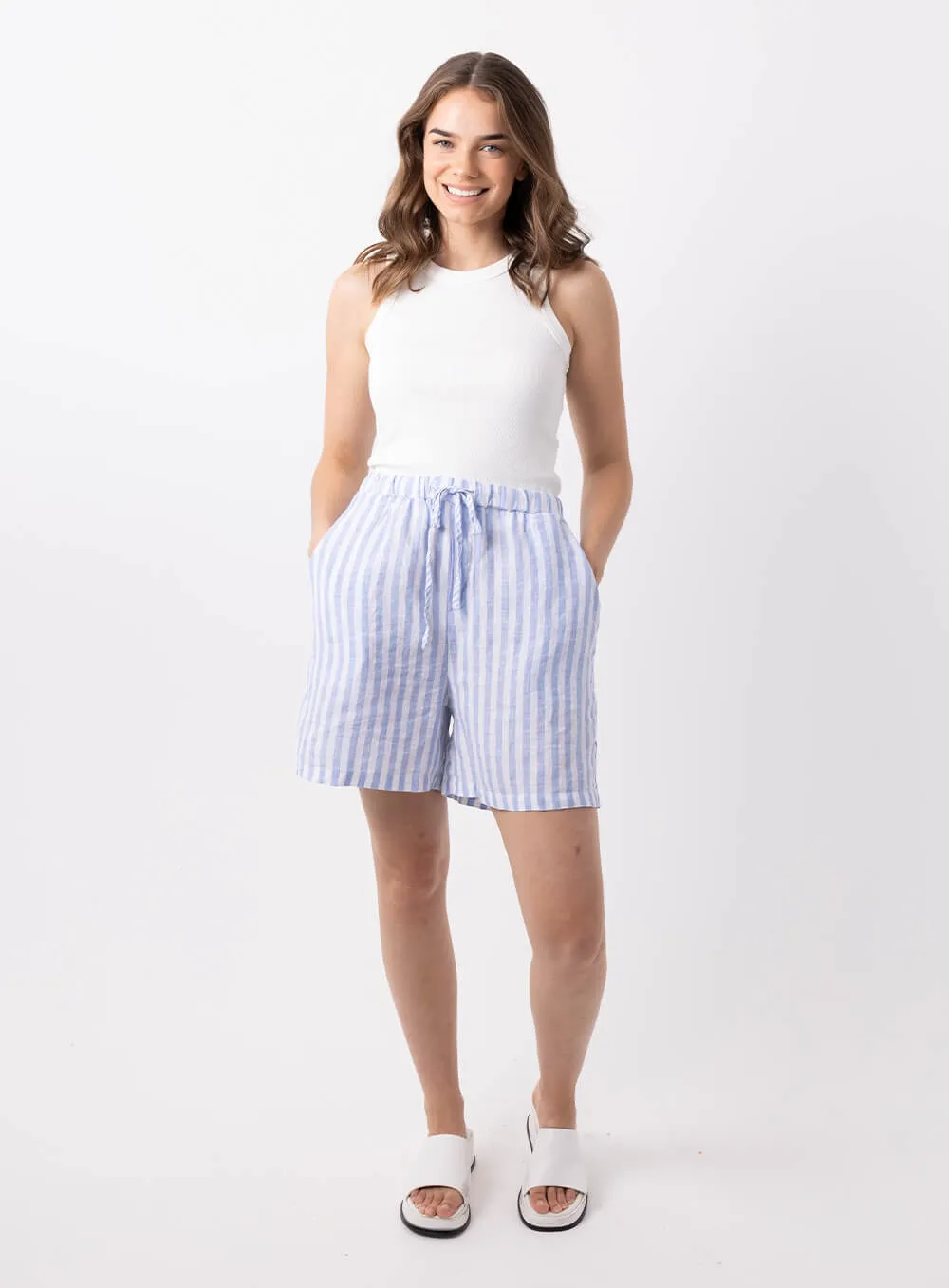 Abbi Stripe Linen Short-LIGHT BLUE