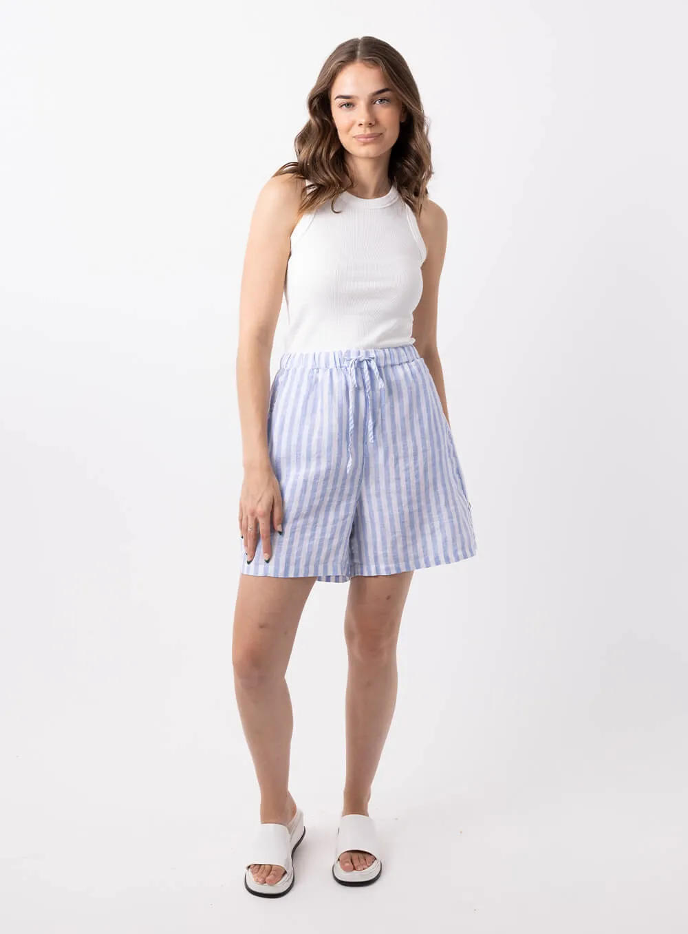 Abbi Stripe Linen Short-LIGHT BLUE