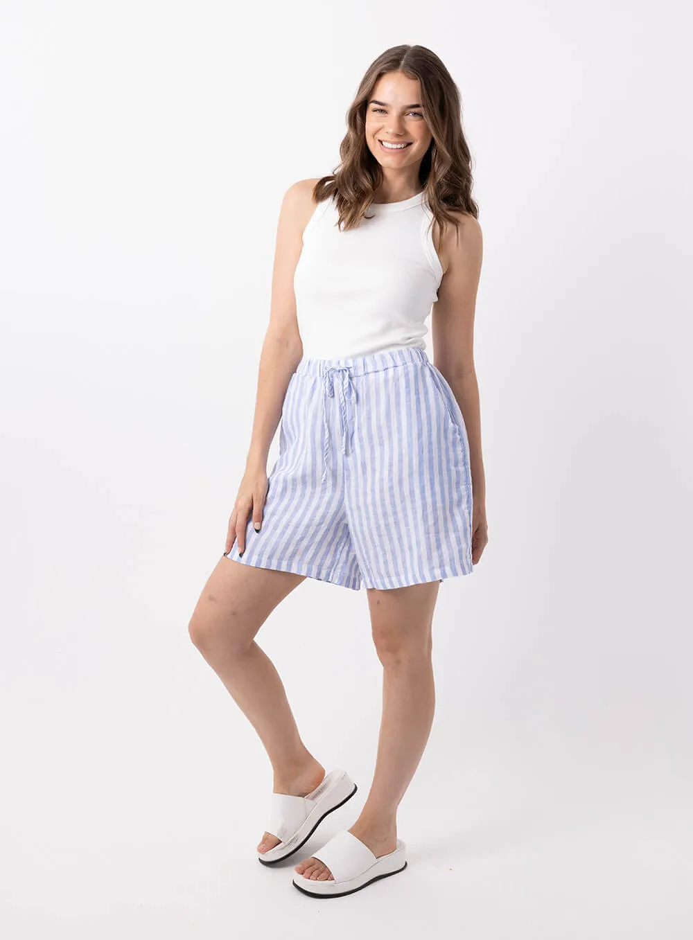 Abbi Stripe Linen Short-LIGHT BLUE