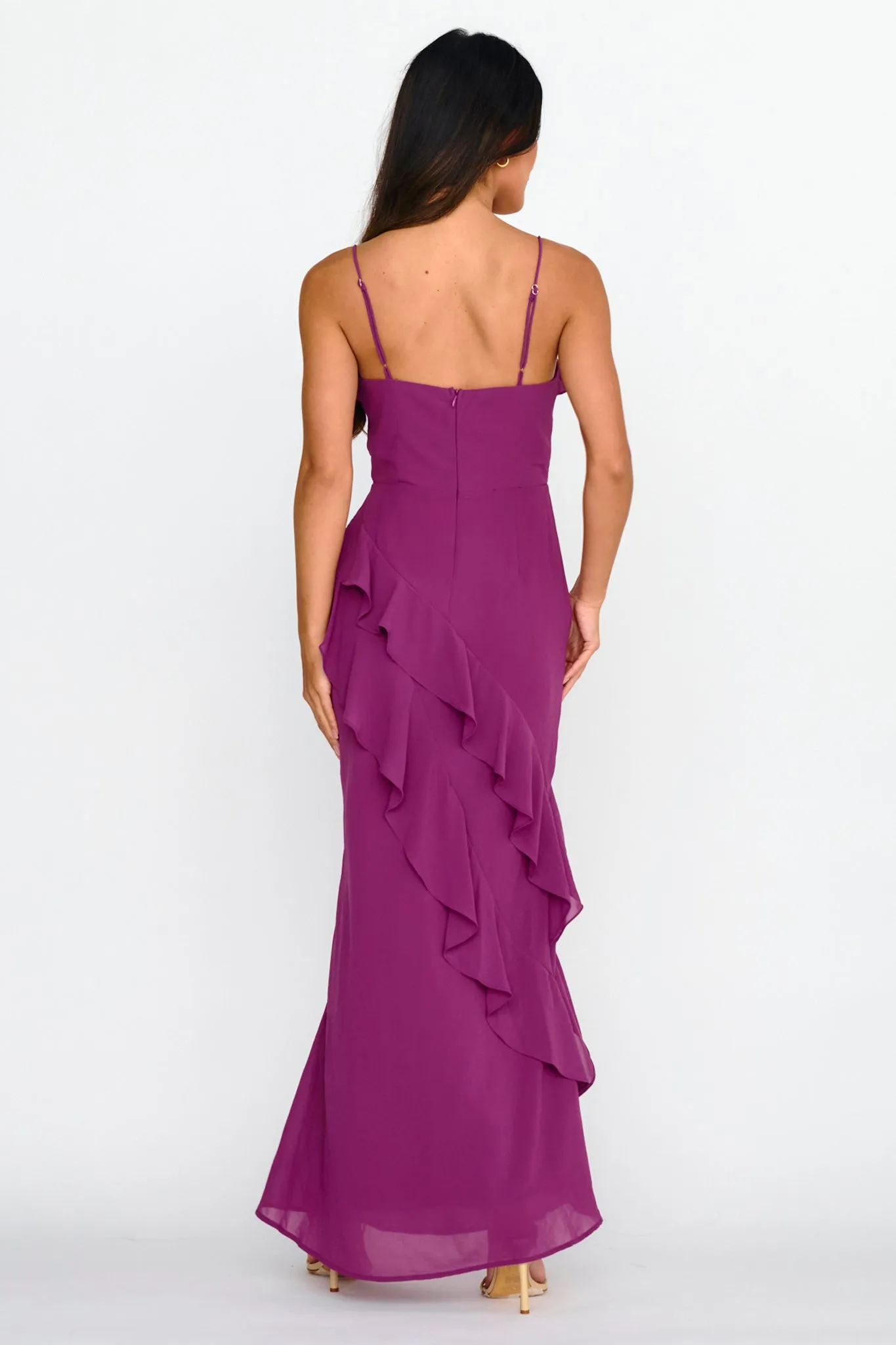 Actual Sunshine Ruffle Trim Maxi Dress Plum