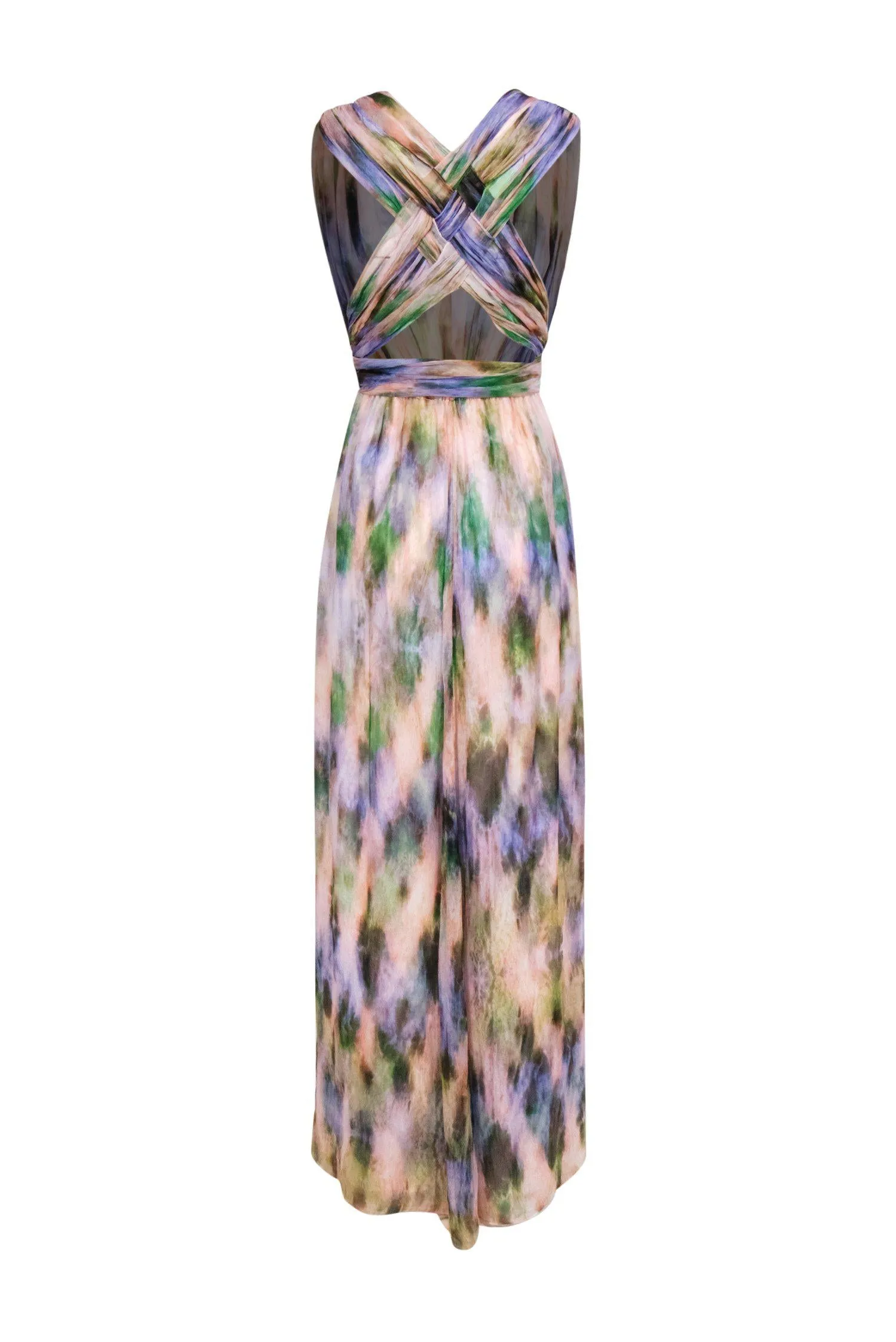 ADAM by Adam Lippes - Purple, Pink & Green Watercolor Print Flowy Silk Maxi Dress Sz 2