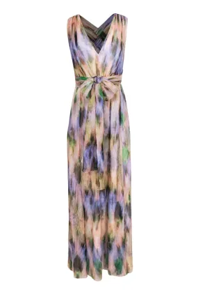 ADAM by Adam Lippes - Purple, Pink & Green Watercolor Print Flowy Silk Maxi Dress Sz 2