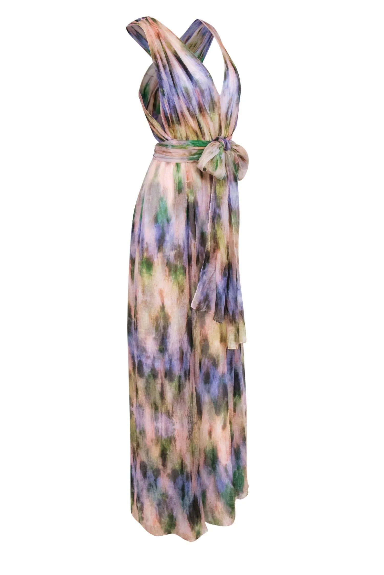 ADAM by Adam Lippes - Purple, Pink & Green Watercolor Print Flowy Silk Maxi Dress Sz 2