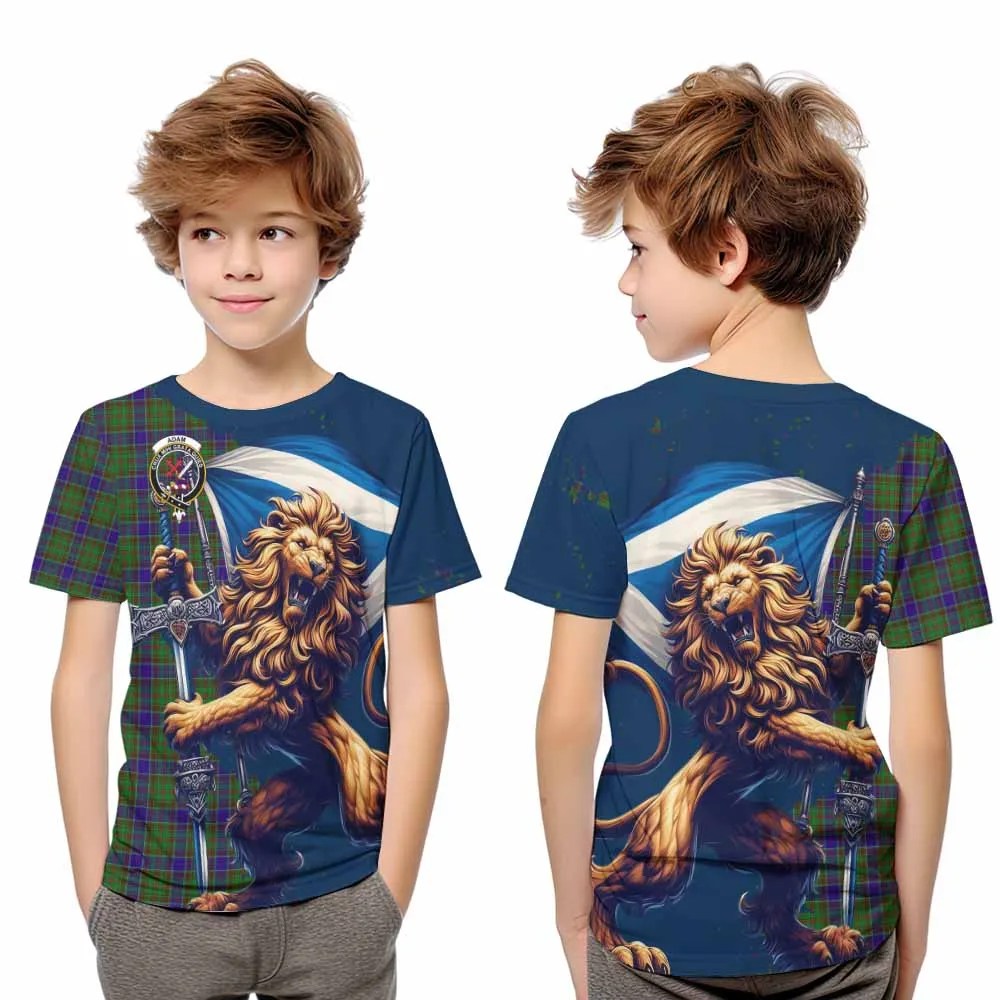 Adam Tartan Family Crest Kid T-Shirt with Scottish Majestic Lion