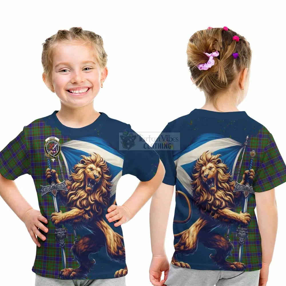 Adam Tartan Family Crest Kid T-Shirt with Scottish Majestic Lion