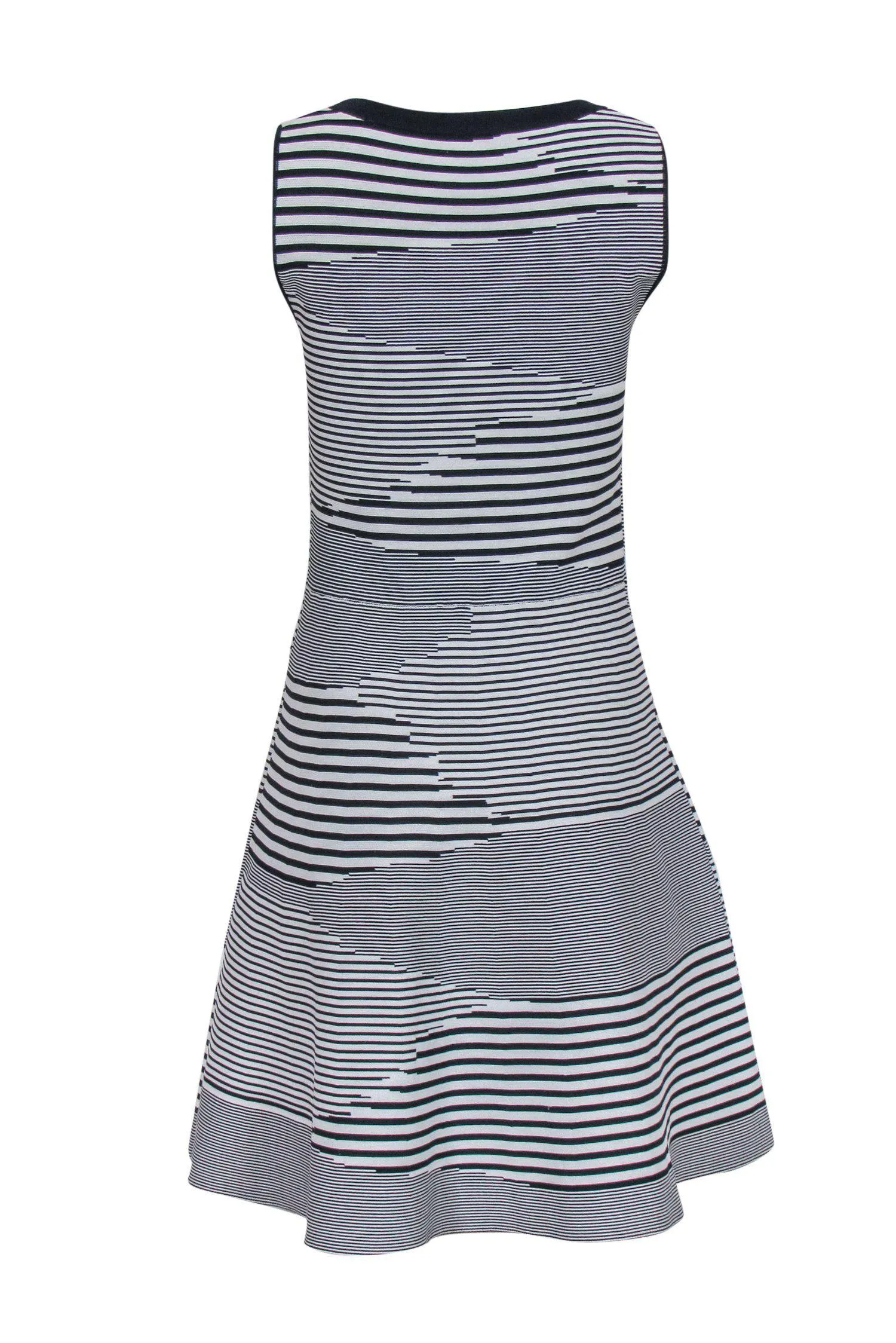 Adolfo Dominguez - White & Navy Abstract Striped Sleeveless Fit & Flare Dress Sz XS