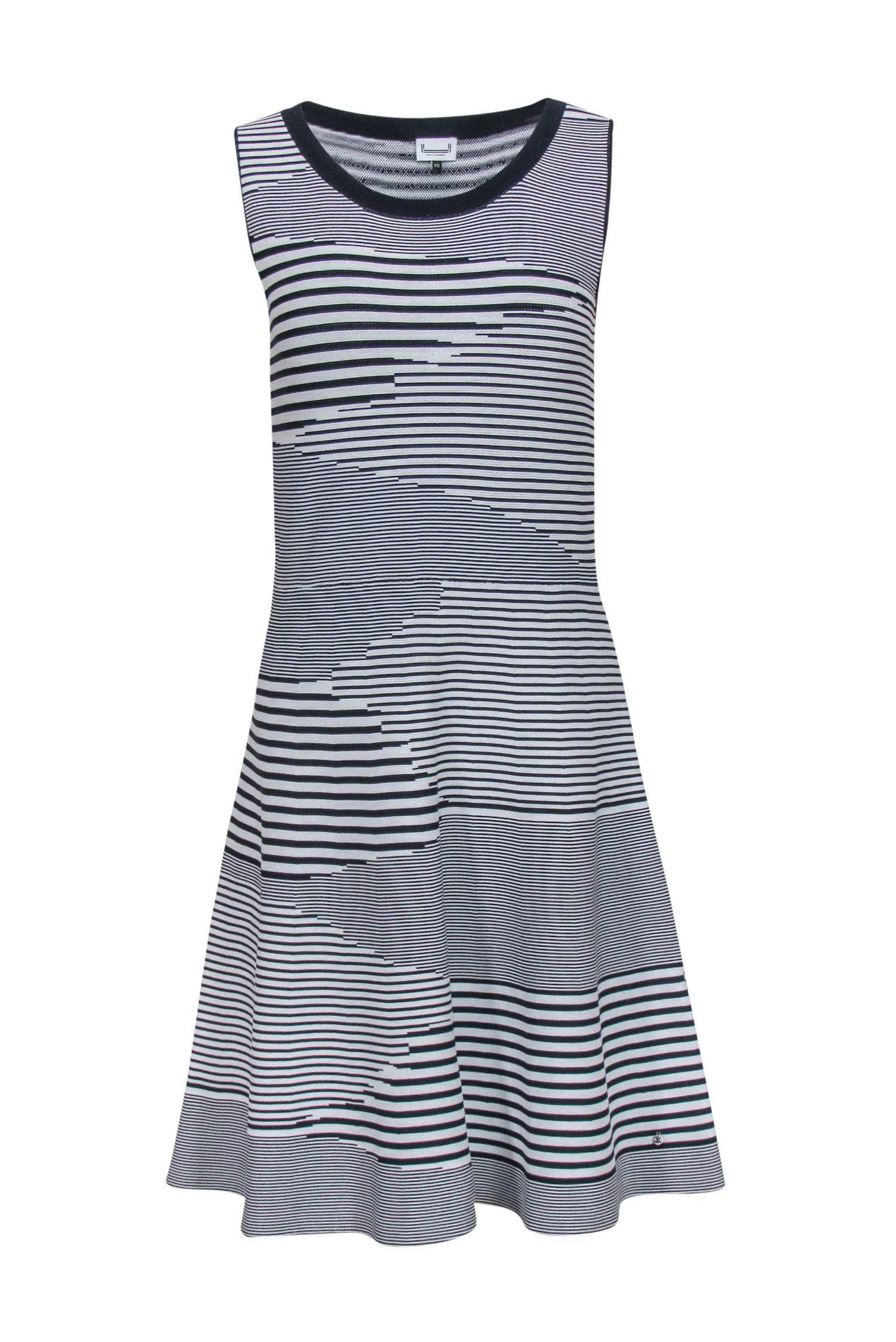 Adolfo Dominguez - White & Navy Abstract Striped Sleeveless Fit & Flare Dress Sz XS