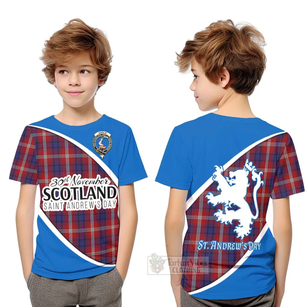 Ainslie Family Crest Tartan Kid T-Shirt Celebrate Saint Andrew's Day in Style