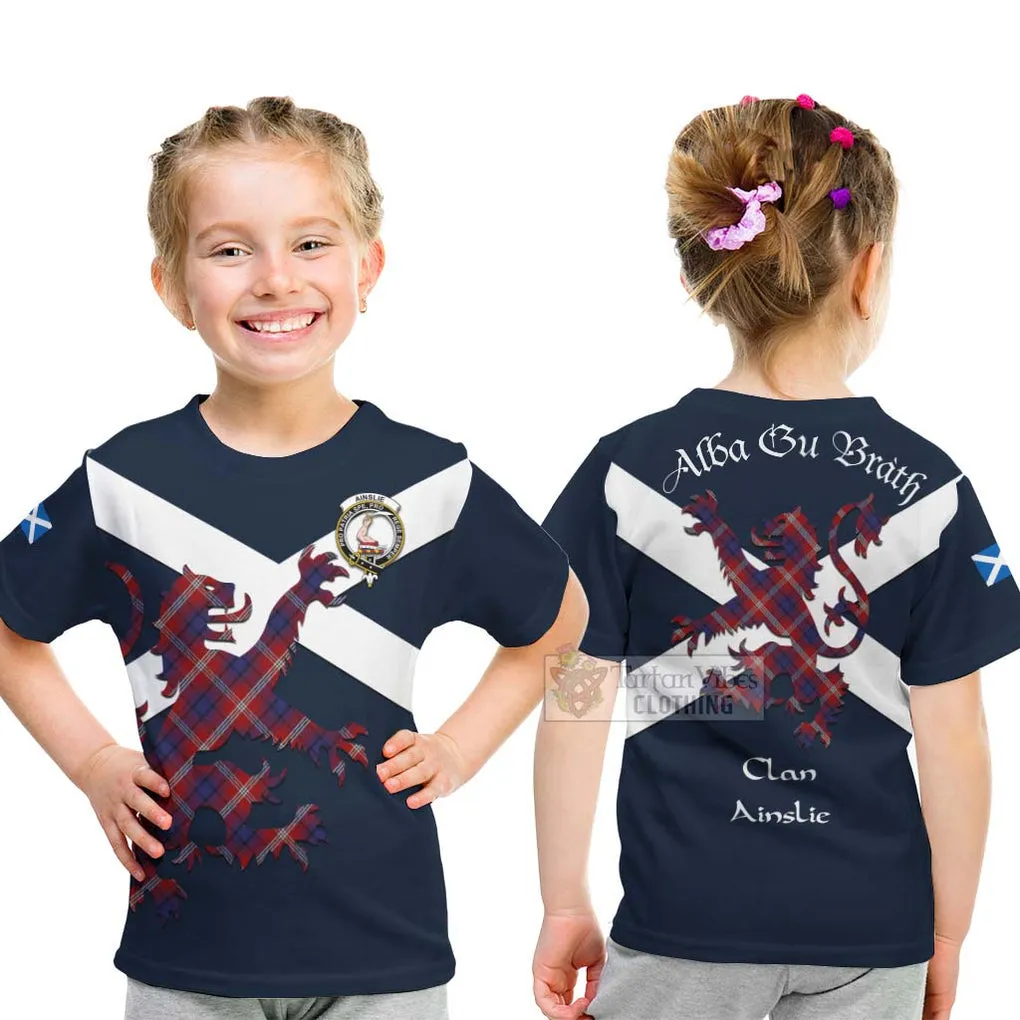 Ainslie Tartan Lion Rampant Kid T-Shirt Proudly Display Your Heritage with Alba Gu Brath and Clan Name