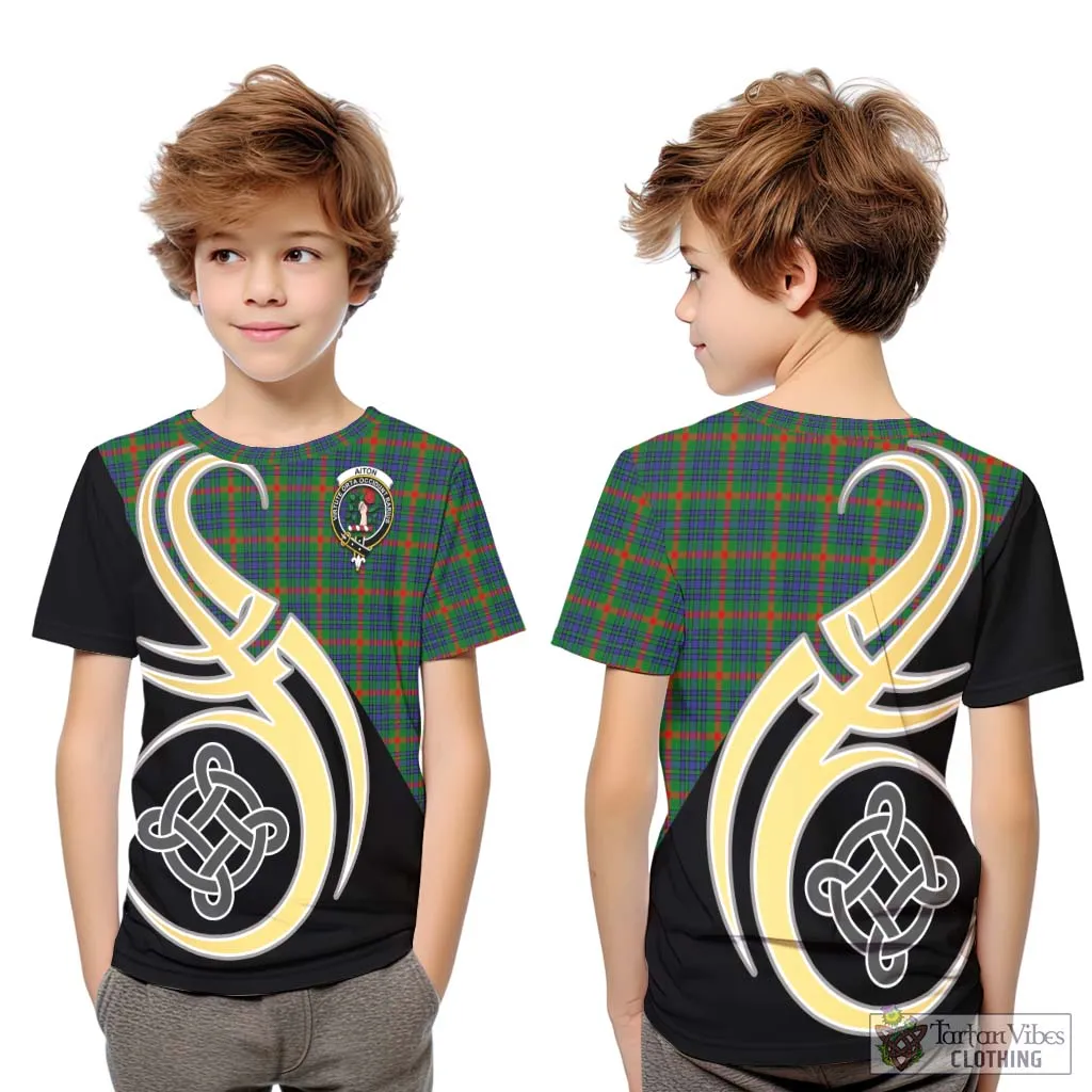 Aiton Tartan Kid T-Shirt with Family Crest and Celtic Symbol Style