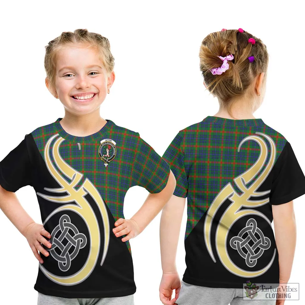 Aiton Tartan Kid T-Shirt with Family Crest and Celtic Symbol Style