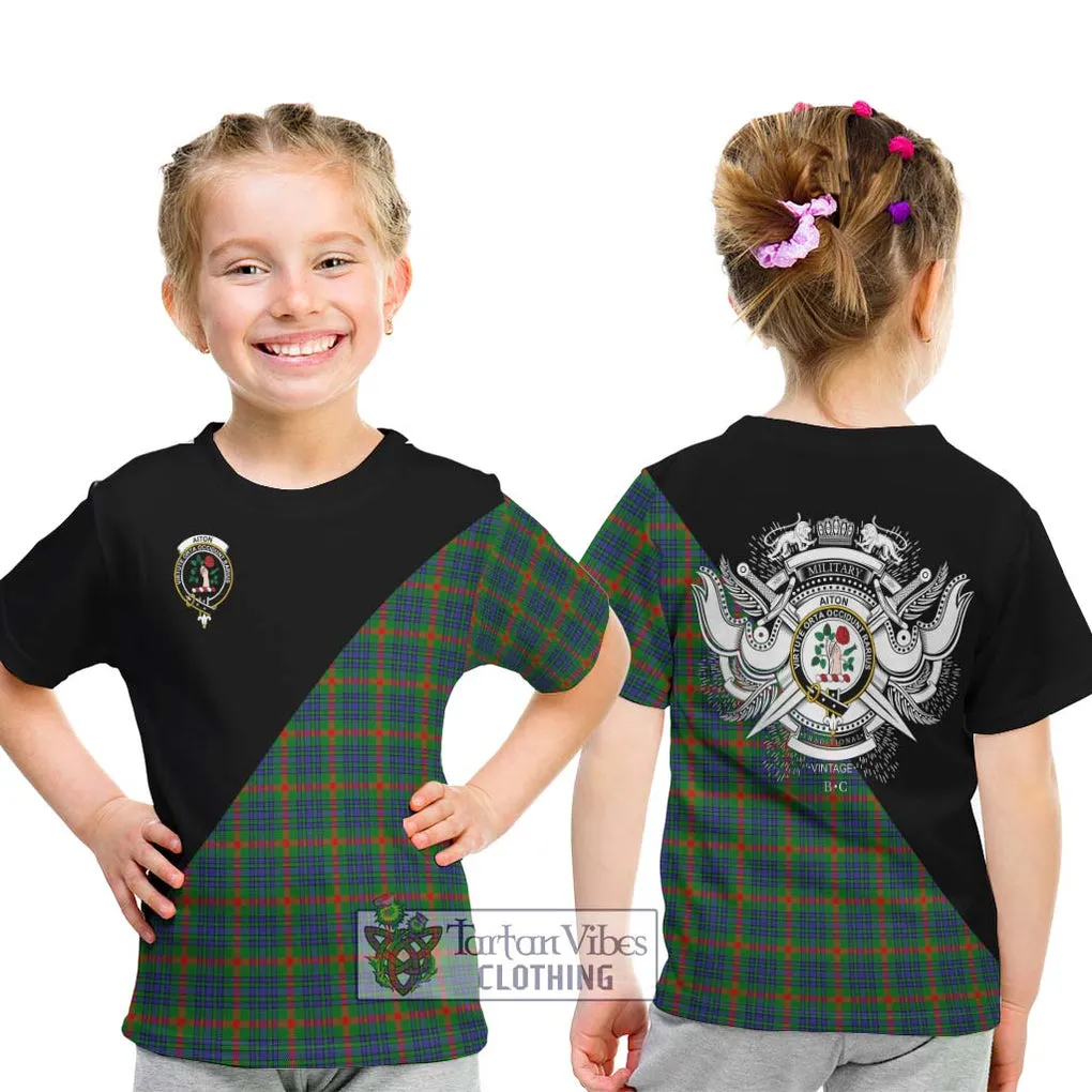 Aiton Tartan Kid T-Shirt with Family Crest and Military Logo Style