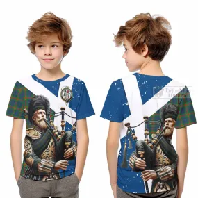 Aiton Tartan Kid T-Shirt with Family Crest Scottish Bagpiper Vibes