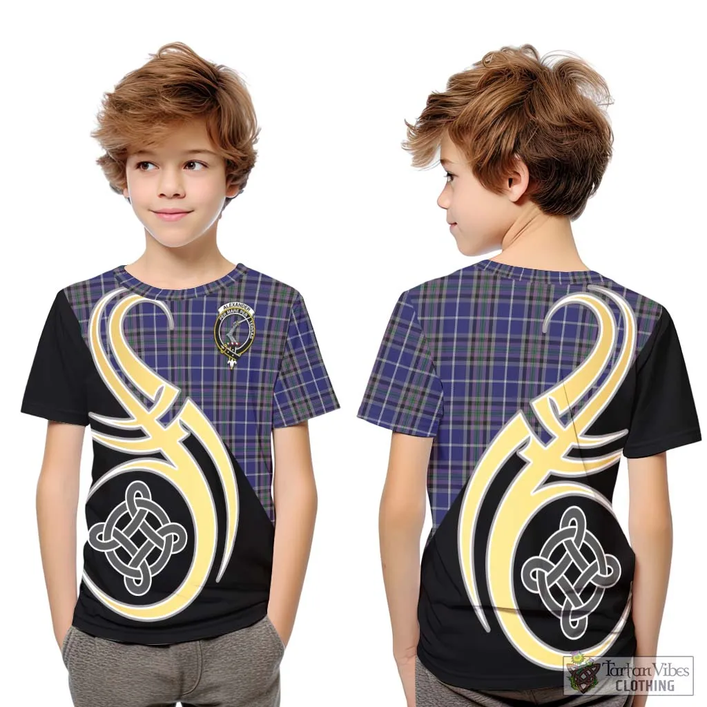 Alexander of Menstry Tartan Kid T-Shirt with Family Crest and Celtic Symbol Style