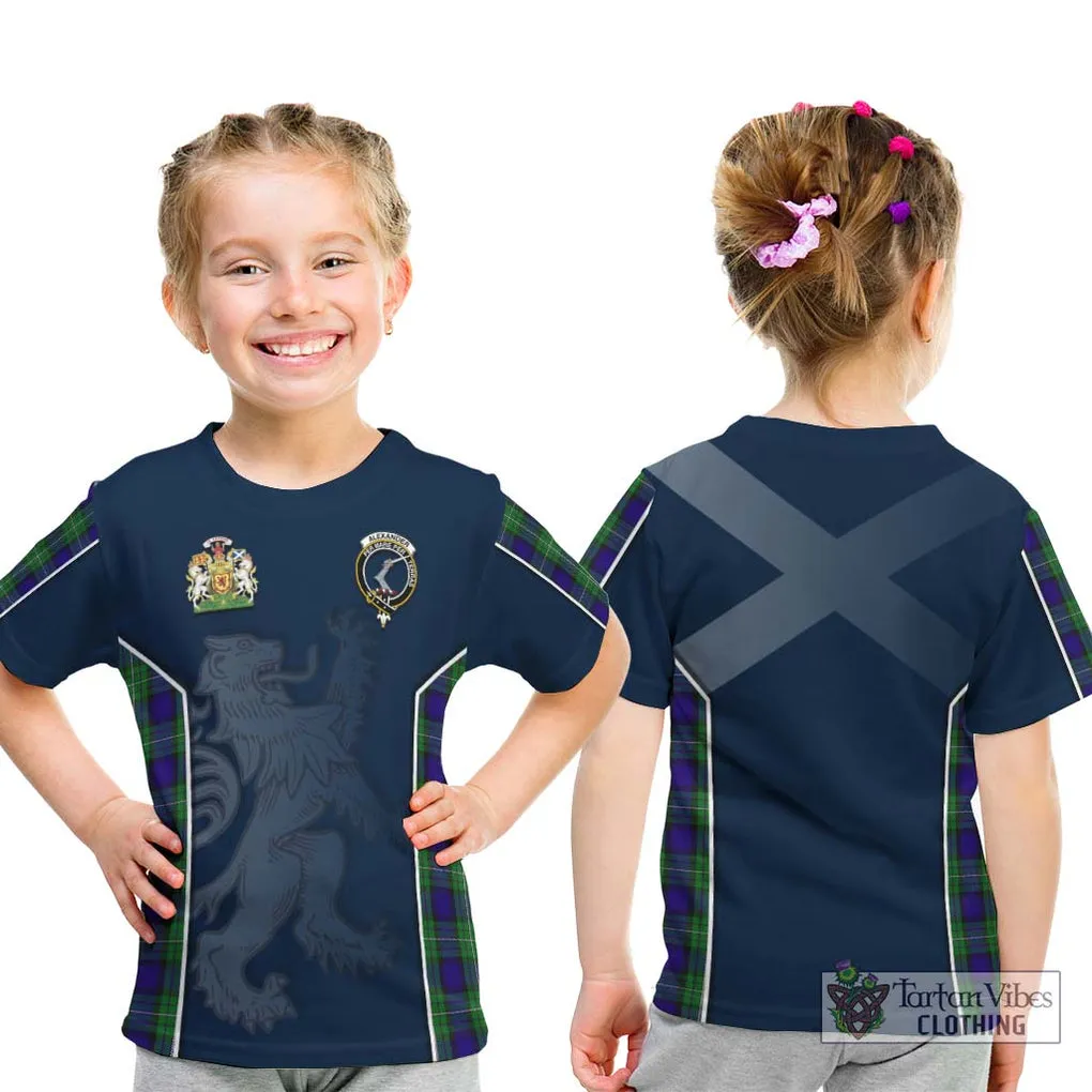 Alexander Tartan Kid T-Shirt with Family Crest and Lion Rampant Vibes Sport Style