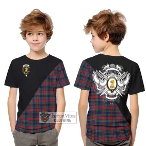 Allison Red Tartan Kid T-Shirt with Family Crest and Military Logo Style