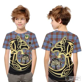 Anderson Modern Tartan Kid T-Shirt with Family Crest Celtic Wolf Style