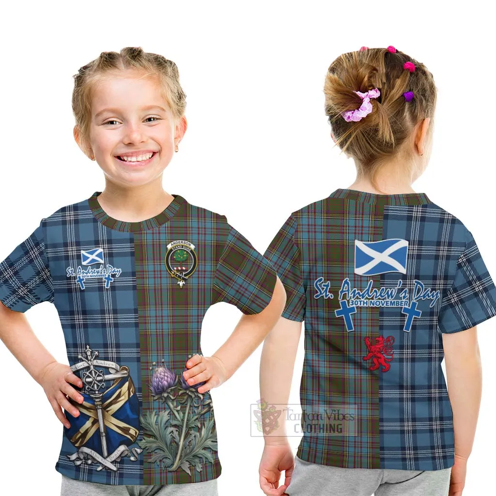 Anderson Tartan Kid T-Shirt Happy St. Andrew's Day Half Tartan Style