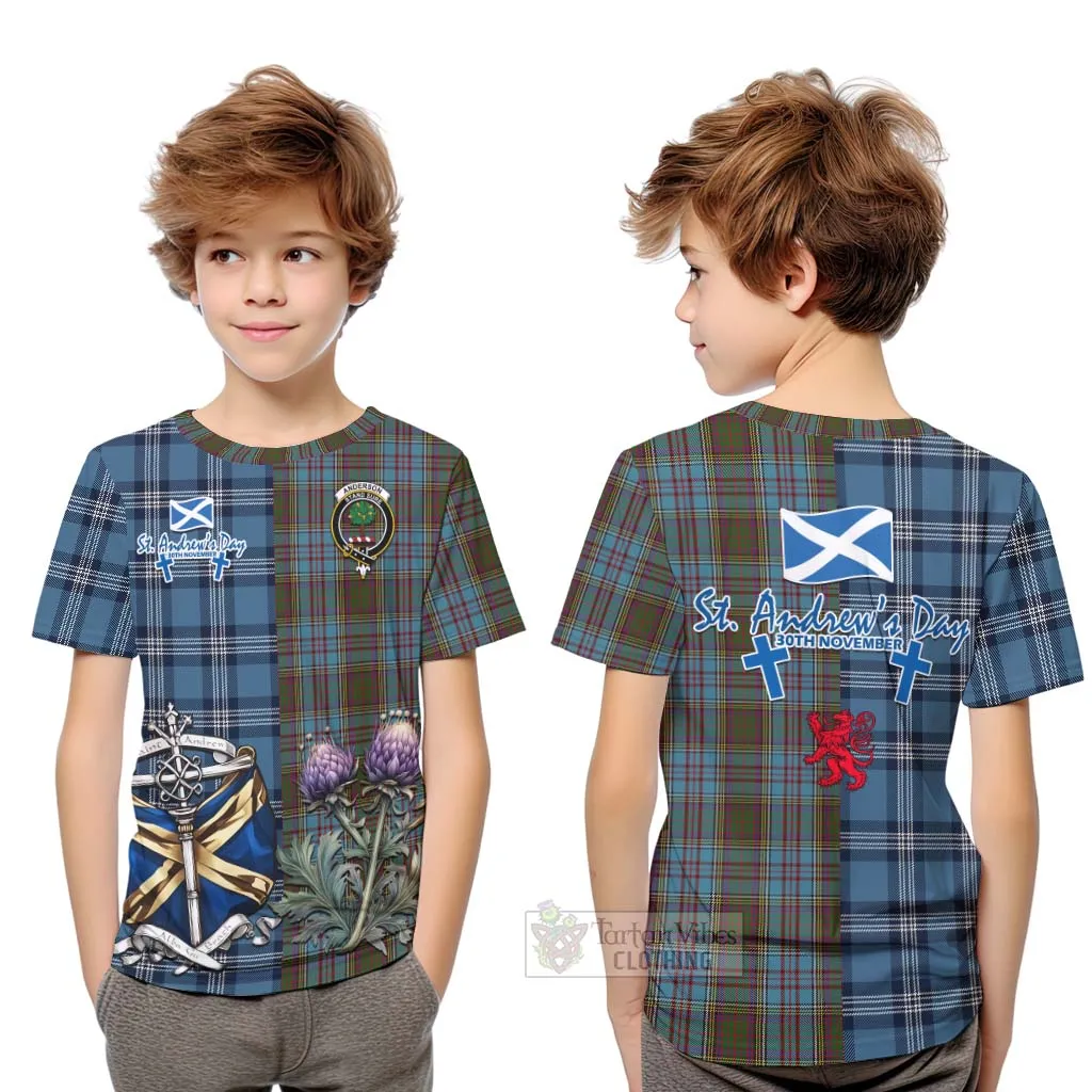 Anderson Tartan Kid T-Shirt Happy St. Andrew's Day Half Tartan Style