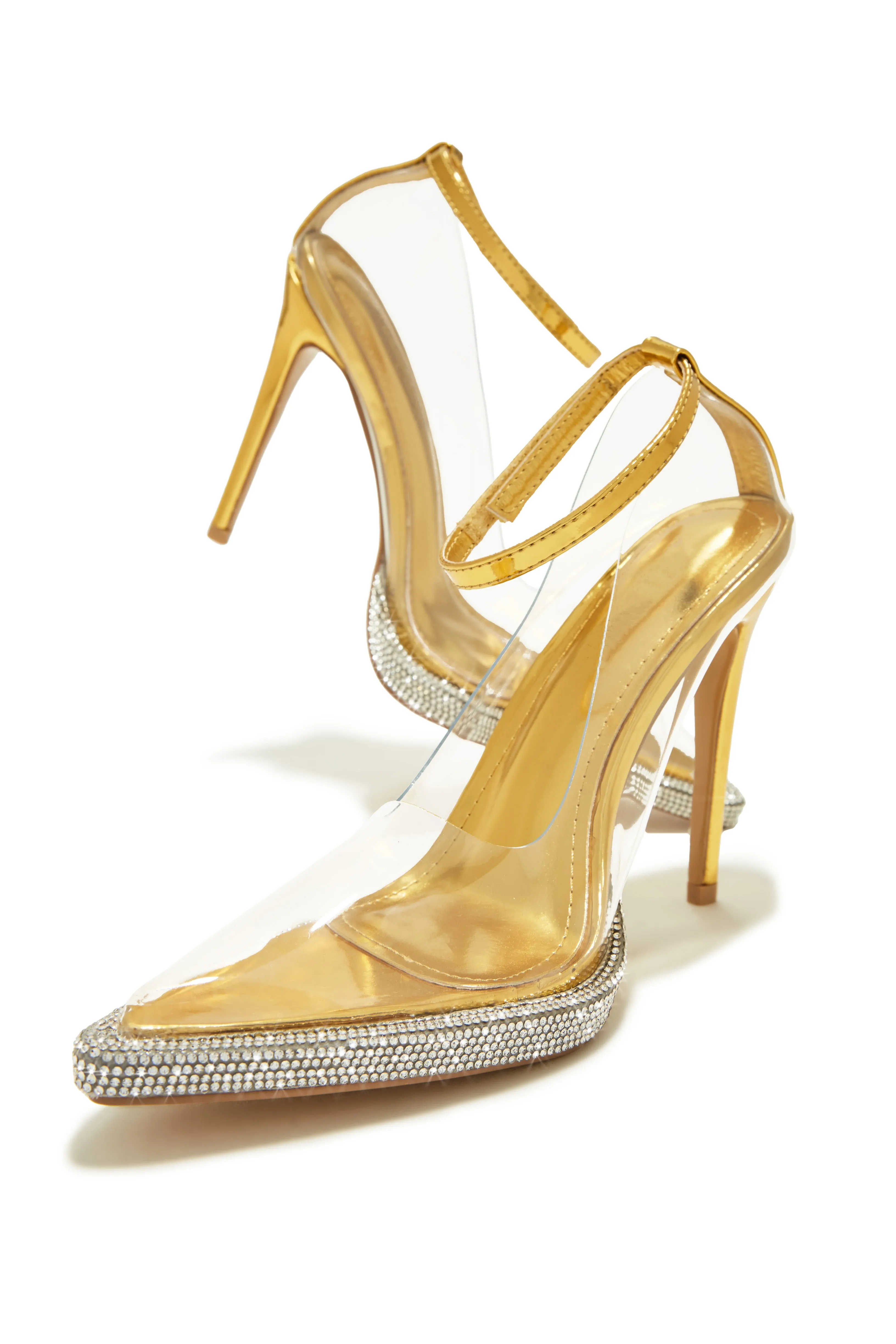 Angelina Clear Embellished High Heel Pumps - Gold