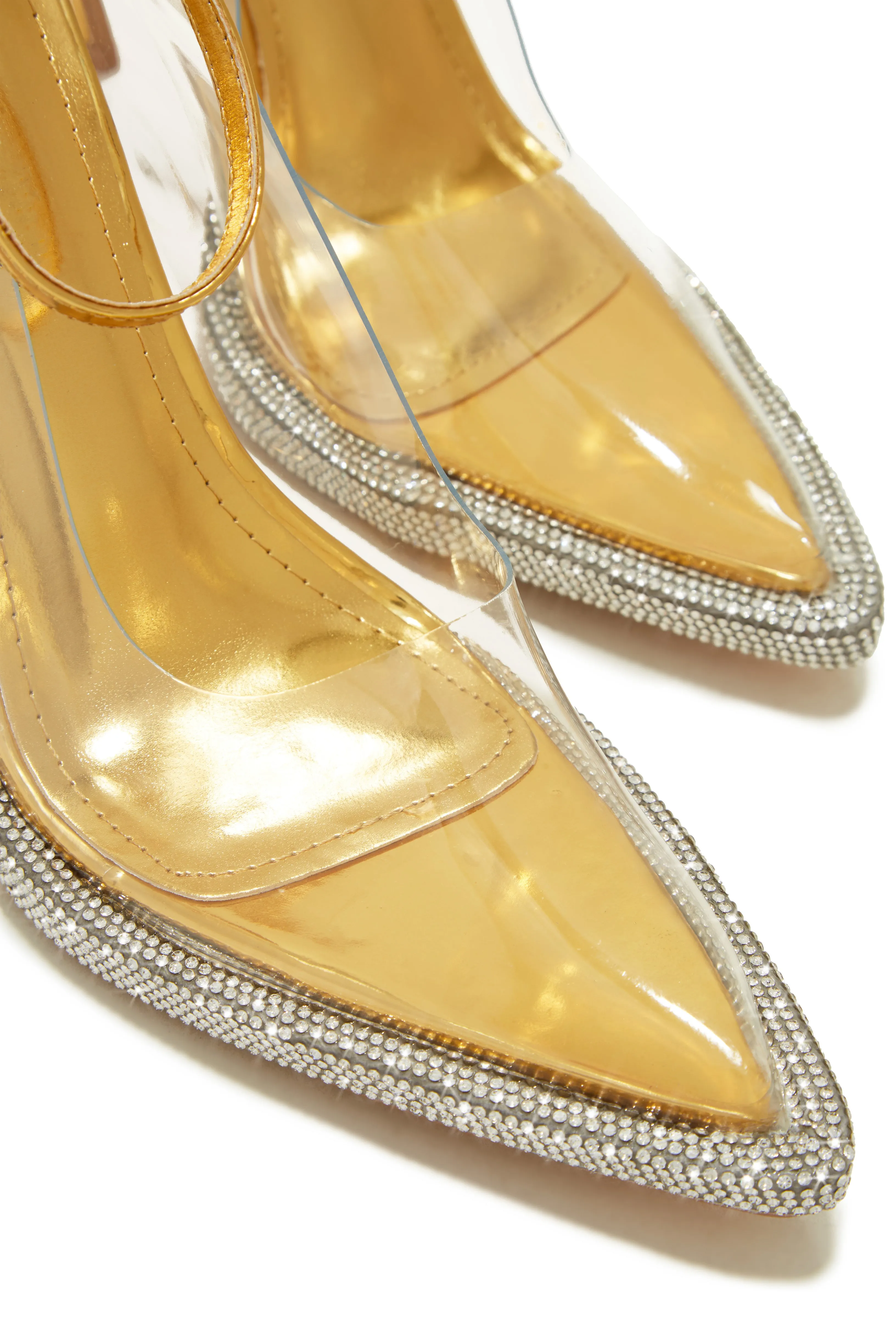 Angelina Clear Embellished High Heel Pumps - Gold