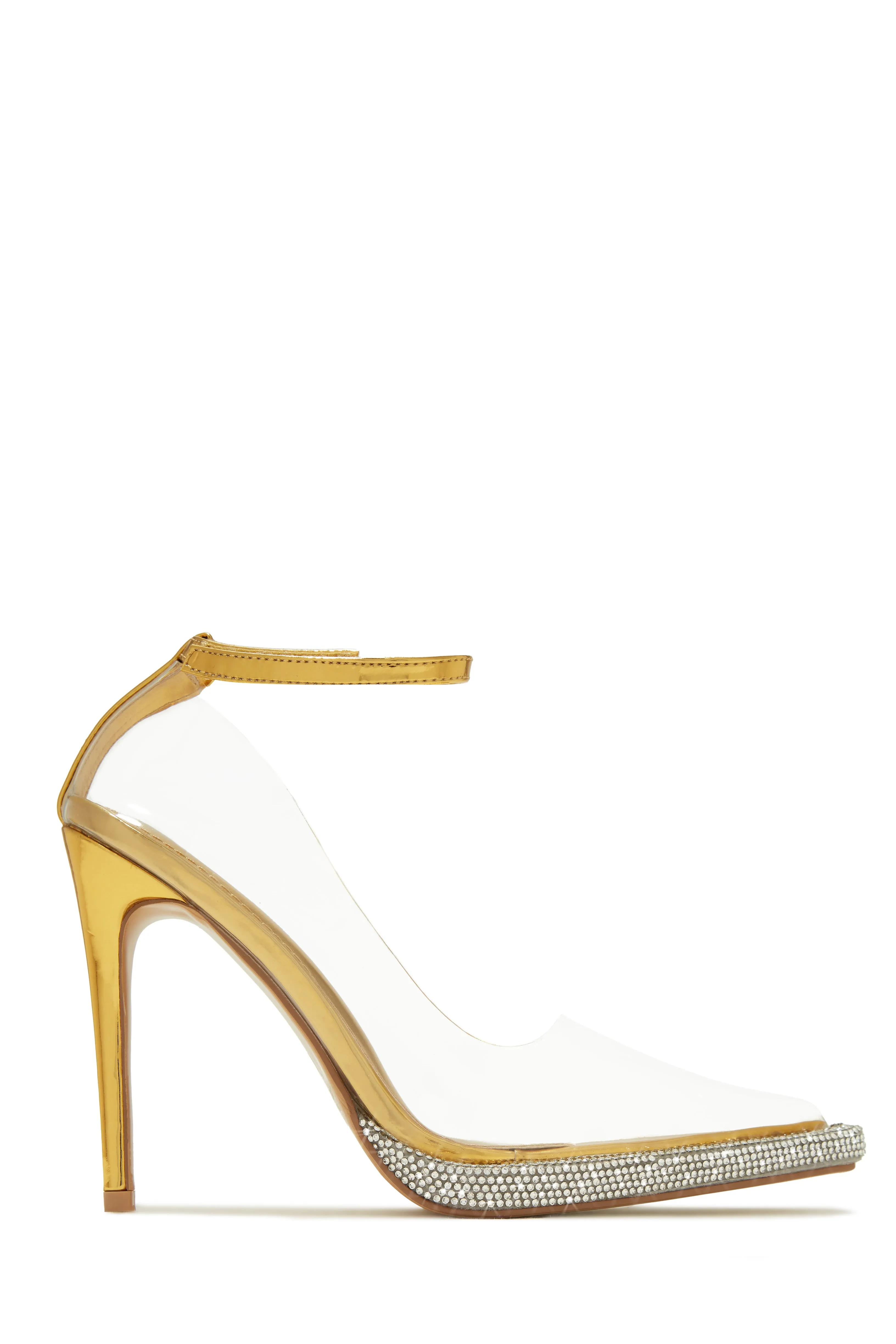 Angelina Clear Embellished High Heel Pumps - Gold