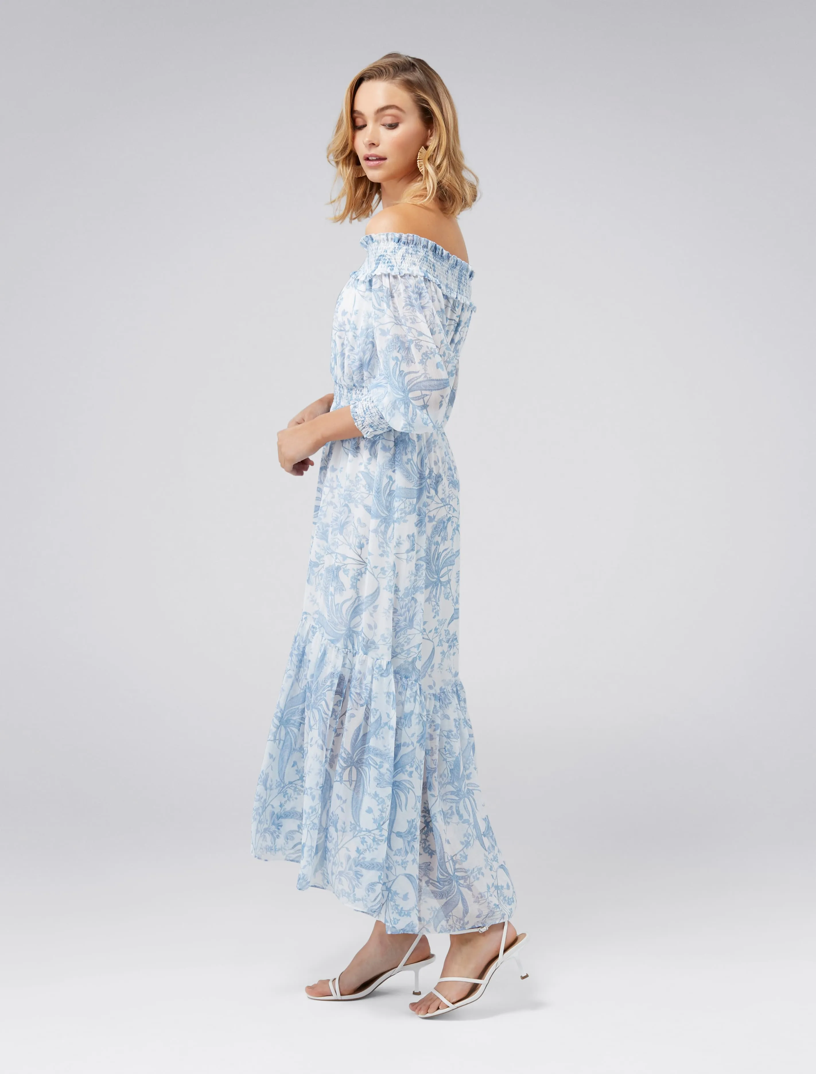 Annie Ruched Bardot Maxi Dress