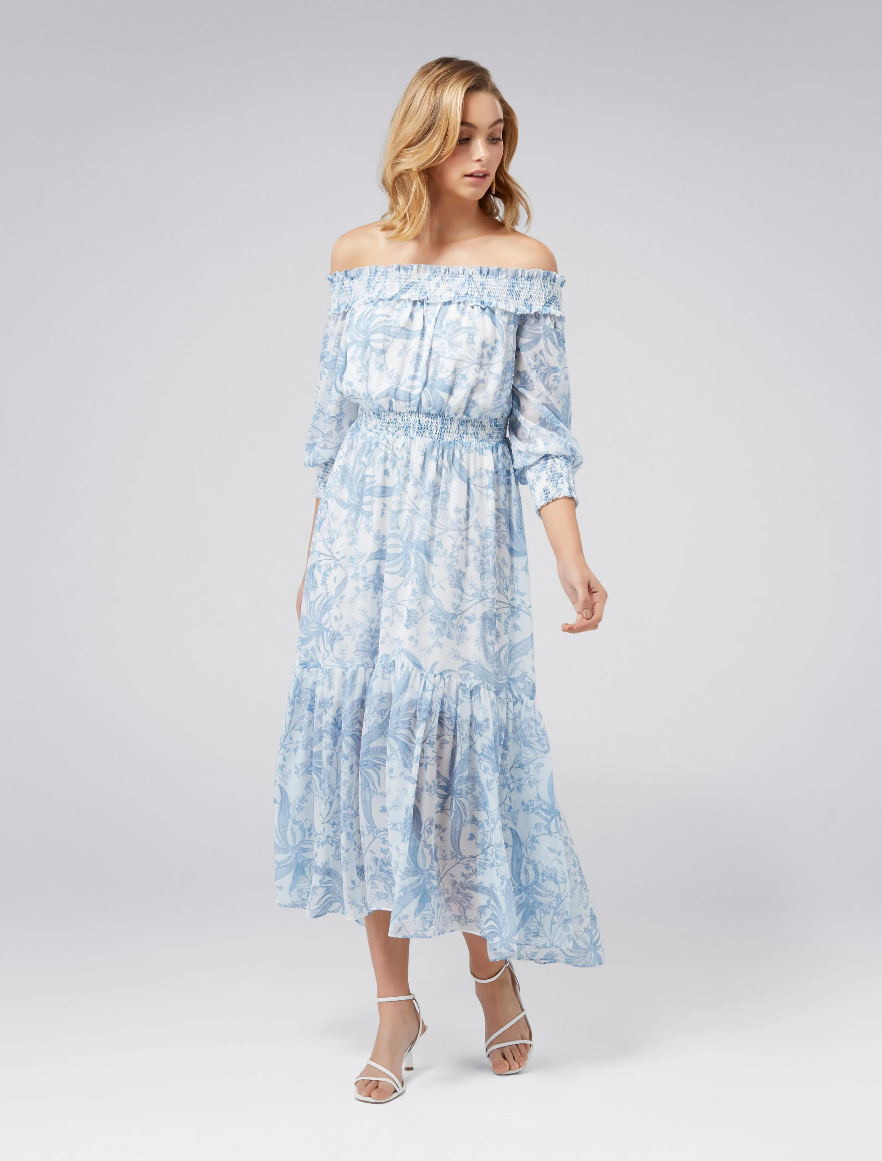 Annie Ruched Bardot Maxi Dress