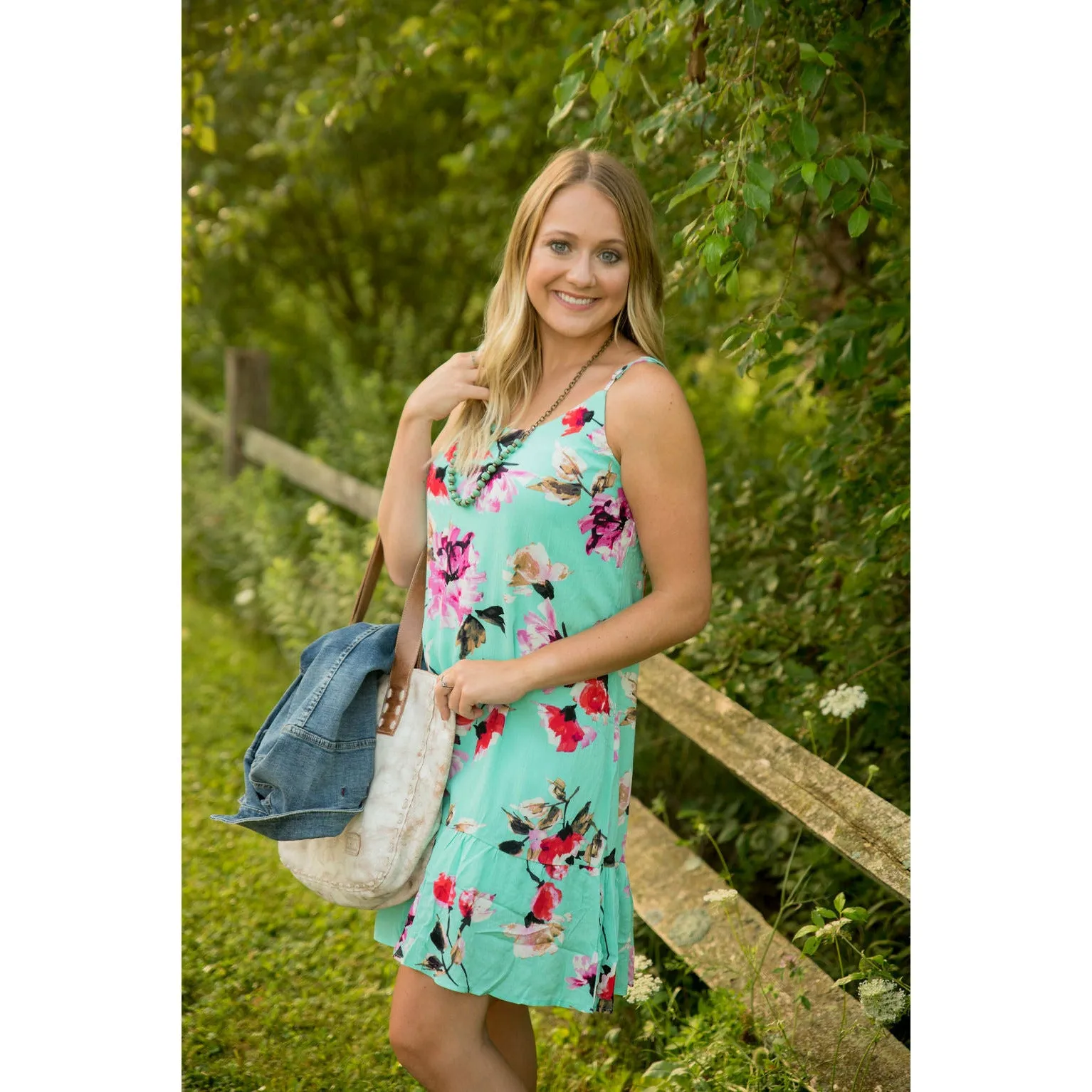 Aqua Floral Tank Dress