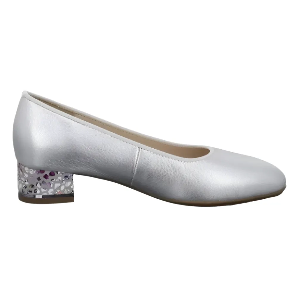 Ara Women's Gabrielle Block Heel Pump Silver / Stone Metallic / Konfetti Kid