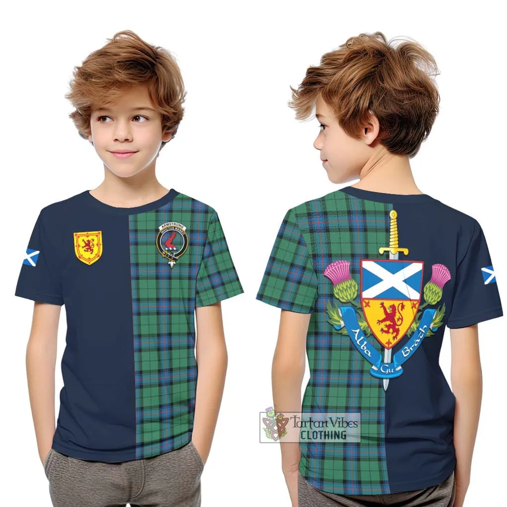 Armstrong Ancient Tartan Kid T-Shirt Alba with Scottish Lion Royal Arm Half Style