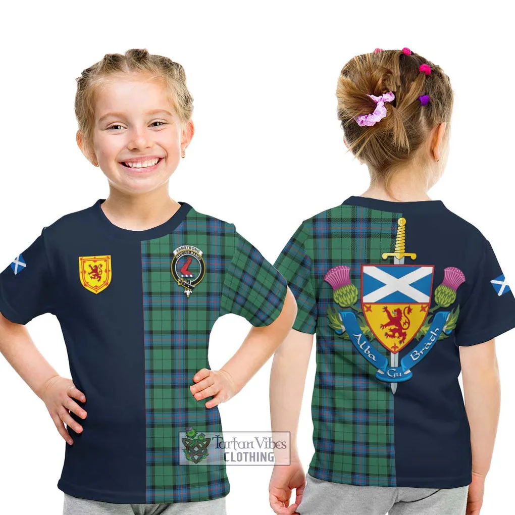 Armstrong Ancient Tartan Kid T-Shirt Alba with Scottish Lion Royal Arm Half Style