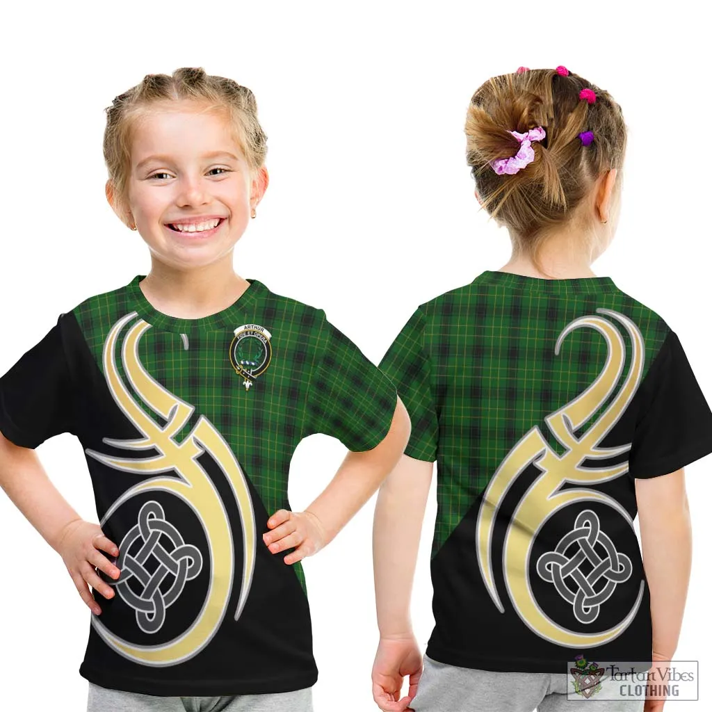 Arthur Highland Tartan Kid T-Shirt with Family Crest and Celtic Symbol Style