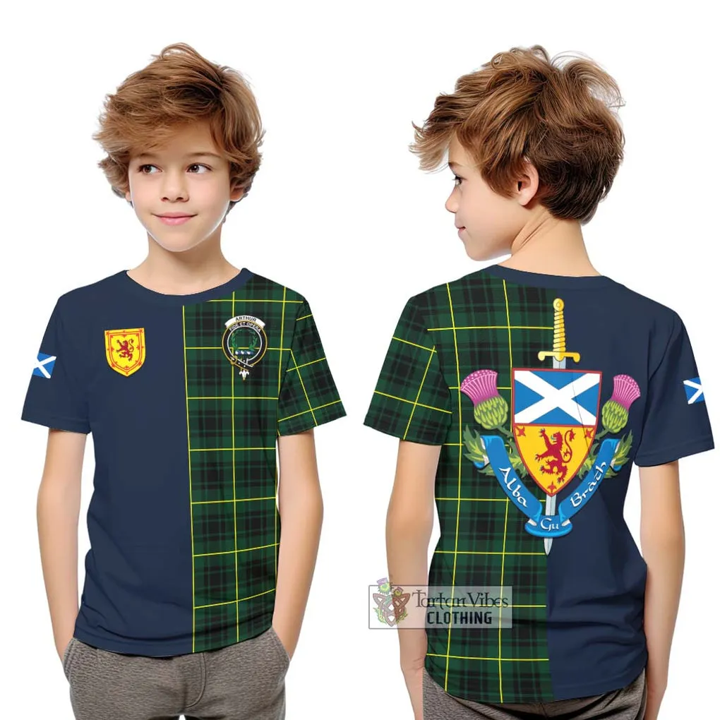 Arthur Modern Tartan Kid T-Shirt Alba with Scottish Lion Royal Arm Half Style