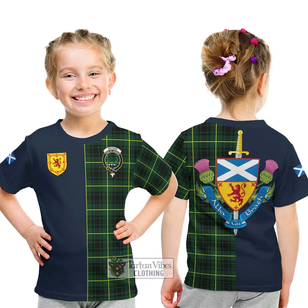 Arthur Modern Tartan Kid T-Shirt Alba with Scottish Lion Royal Arm Half Style