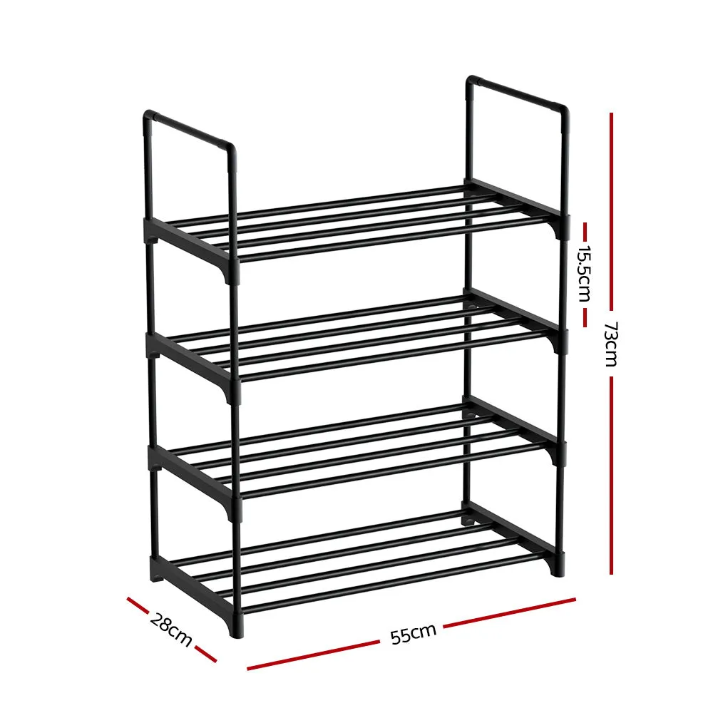 Artiss Shoe Rack Cabinet Stackable 4-tier 12 Pairs Black