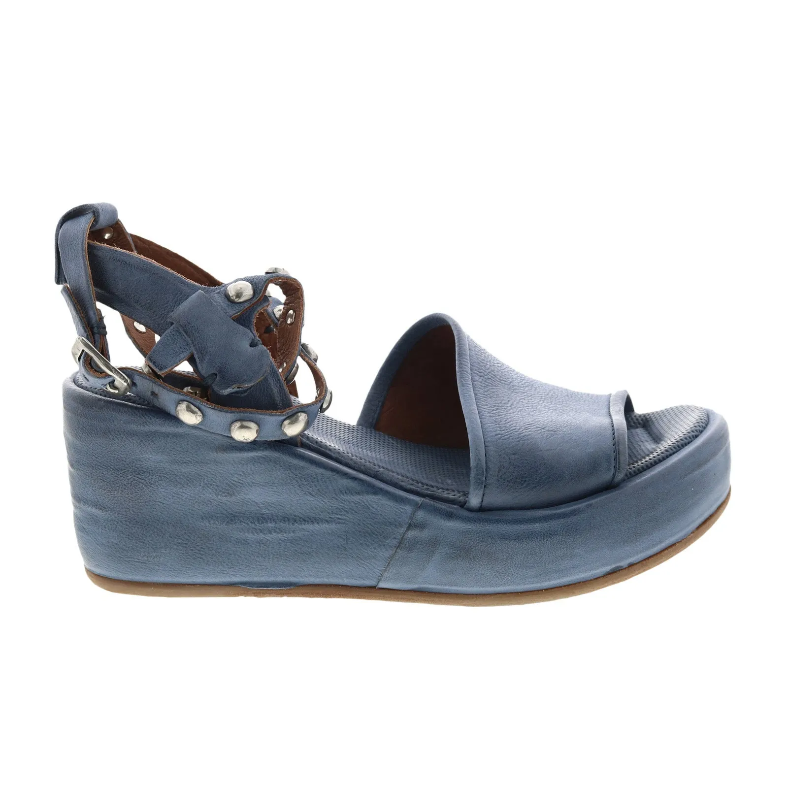 A.S.98 Arttie A76002-201 Womens Blue Leather Wedges Sandals Shoes