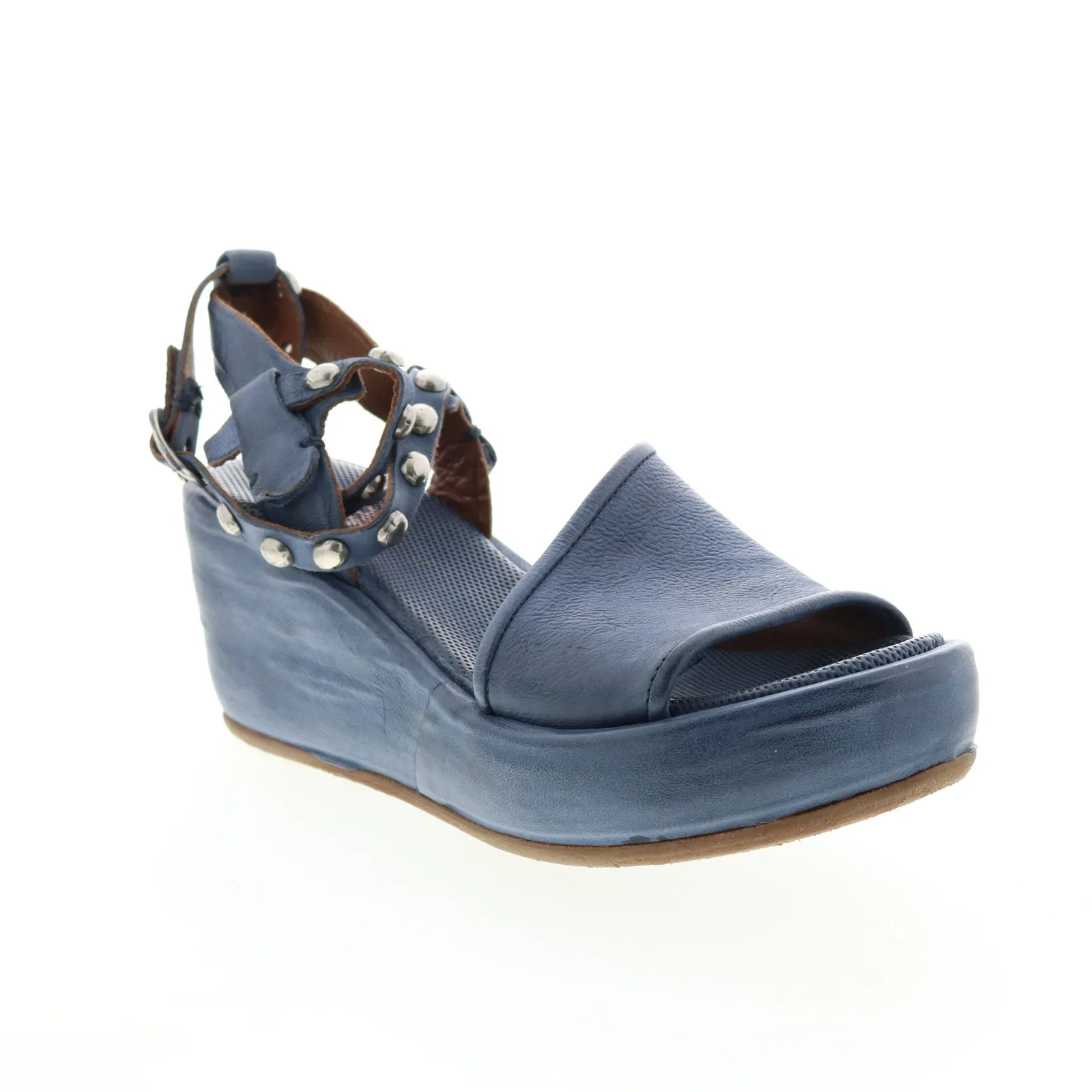 A.S.98 Arttie A76002-201 Womens Blue Leather Wedges Sandals Shoes