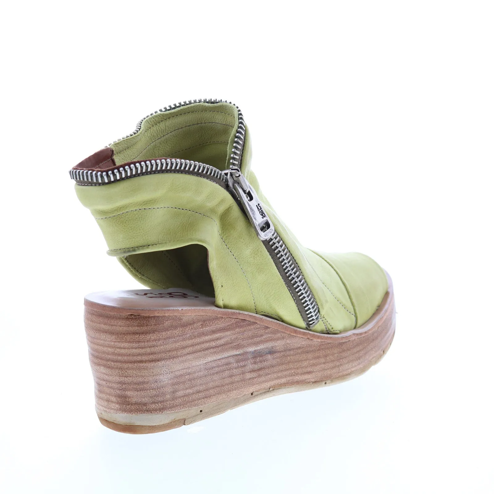 A.S.98 Naylor 528052-501 Womens Green Leather Zipper Sandals Wedges Shoes