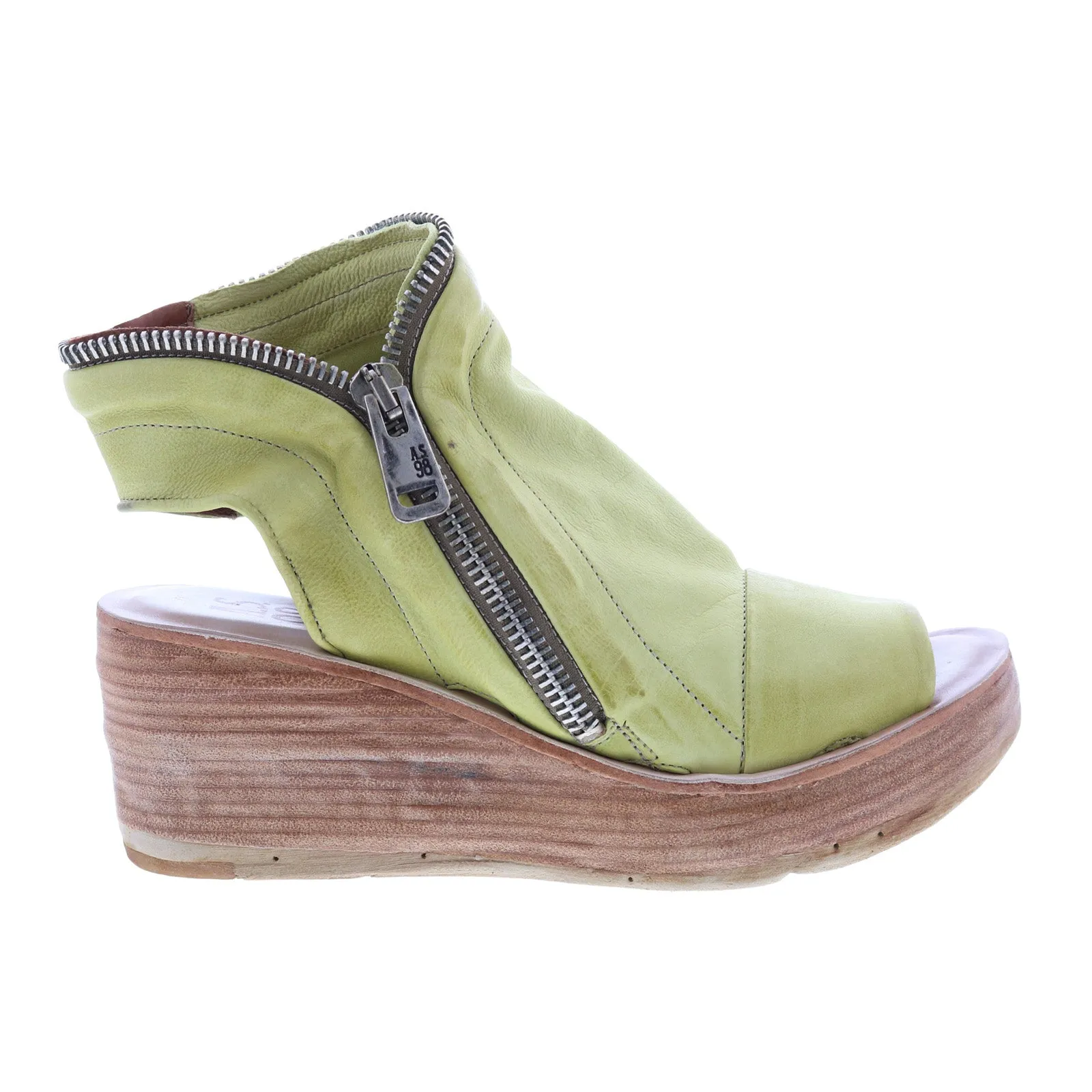 A.S.98 Naylor 528052-501 Womens Green Leather Zipper Sandals Wedges Shoes