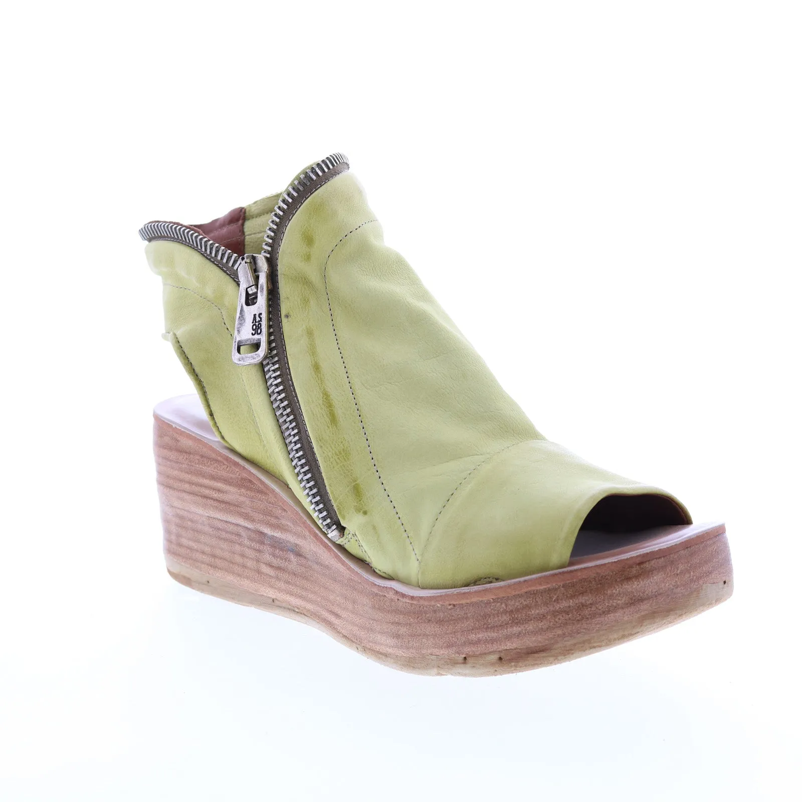 A.S.98 Naylor 528052-501 Womens Green Leather Zipper Sandals Wedges Shoes