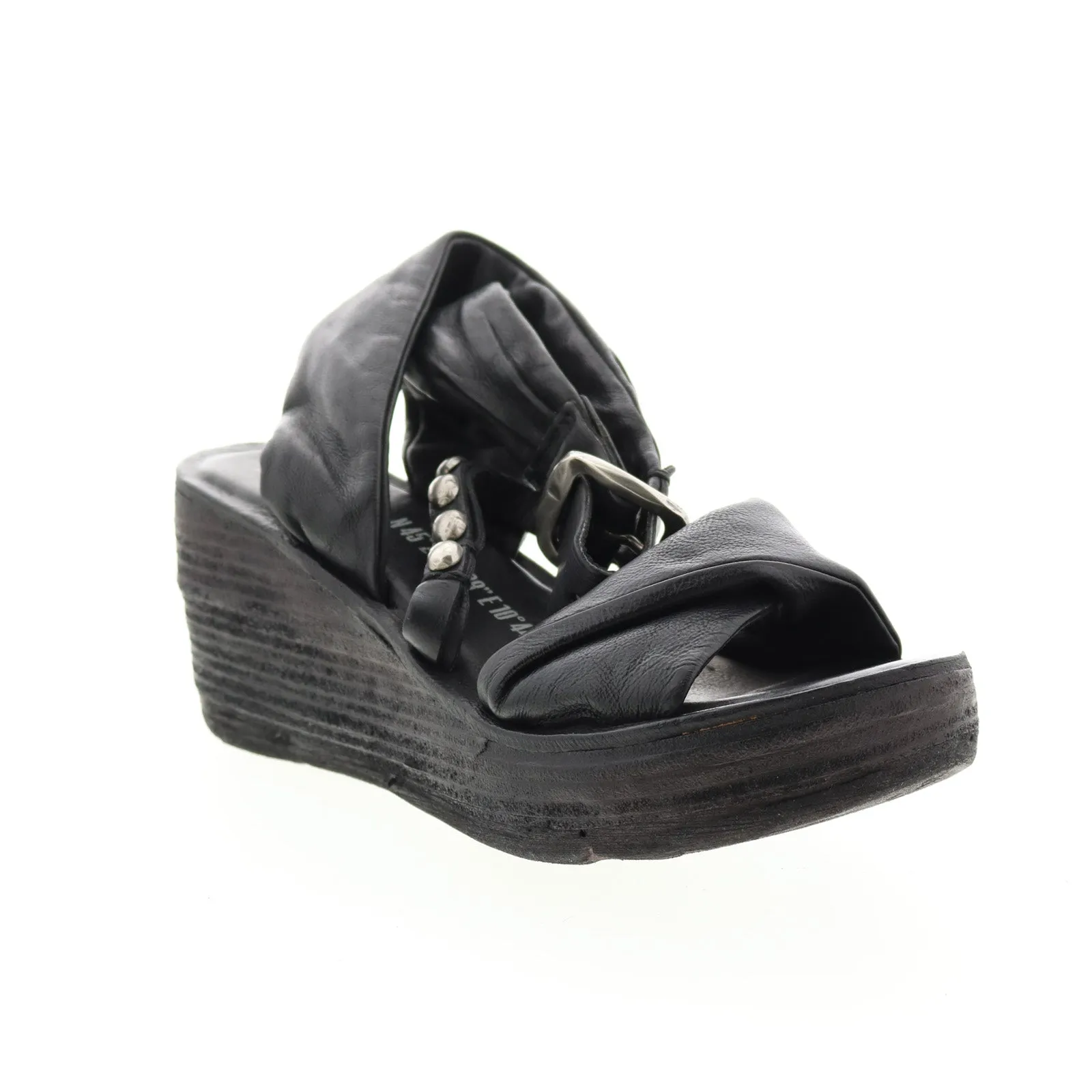 A.S.98 Nolie 528078-201 Womens Black Leather Sandals Wedges Shoes