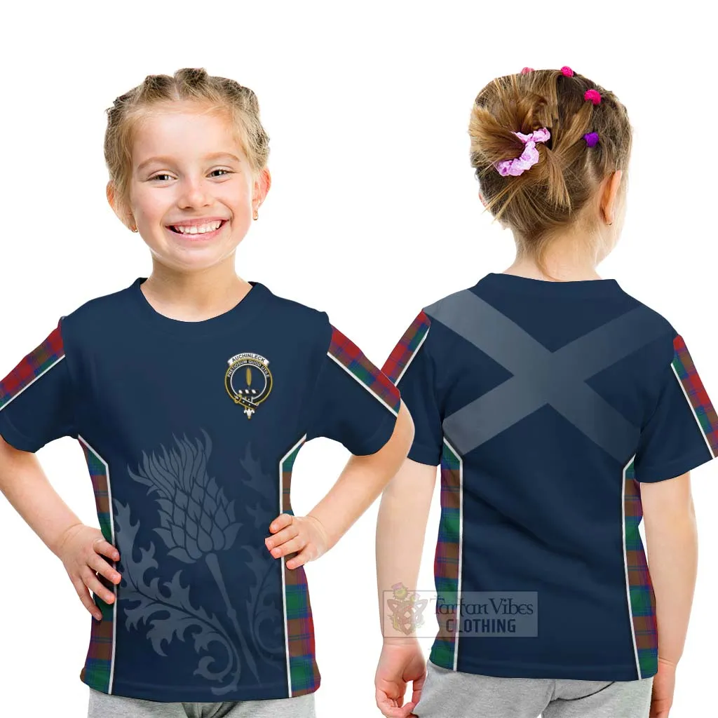 Auchinleck (Affleck) Tartan Kid T-Shirt with Family Crest and Scottish Thistle Vibes Sport Style