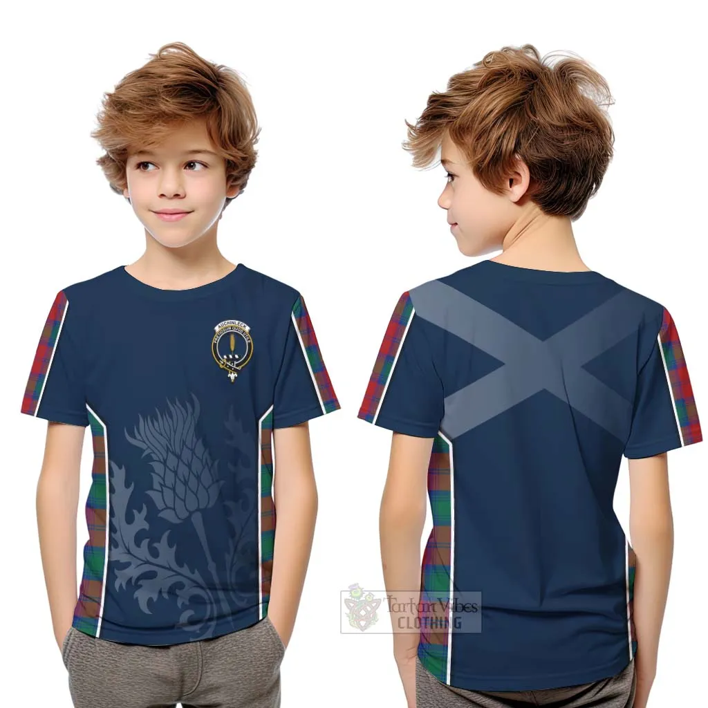 Auchinleck (Affleck) Tartan Kid T-Shirt with Family Crest and Scottish Thistle Vibes Sport Style