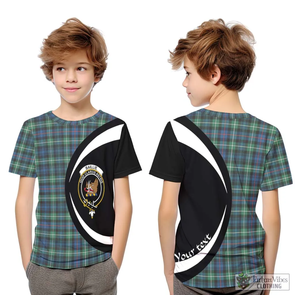 Baillie Ancient Tartan Kid T-Shirt with Family Crest Circle Style